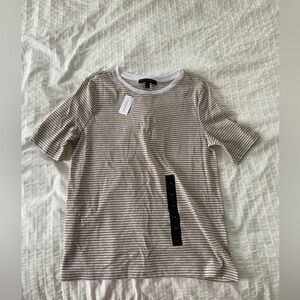 Banana Republic tan and white striped linen blend tee NWT
